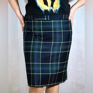 Vintage green and yellow plaid pencil skirt